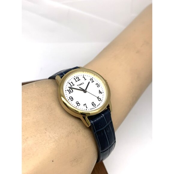 Timex Women's Watch T2N954 Quartz White Dial Blue Leather Strap 30mm Gold Case - Picture 6 of 15